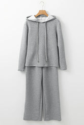 Drawstring Long Sleeve Hooded Top and Pants Set OutfitFlow